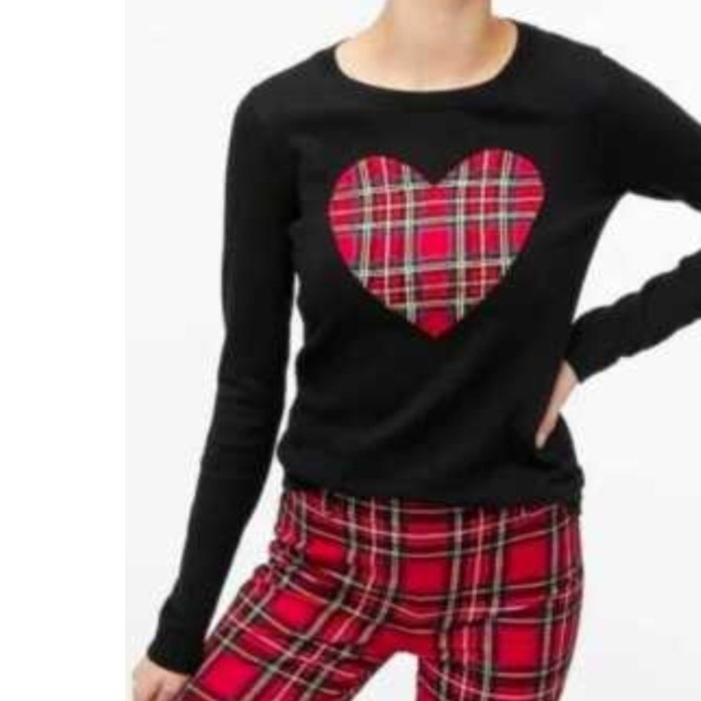 Crewcuts J Crew Black Long‎ Sleeve Sweater Plaid Heart Applique Size L 10 11